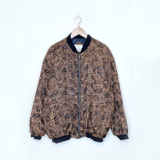 vintage 90's animal printed silk puffer bomber jacket - size large