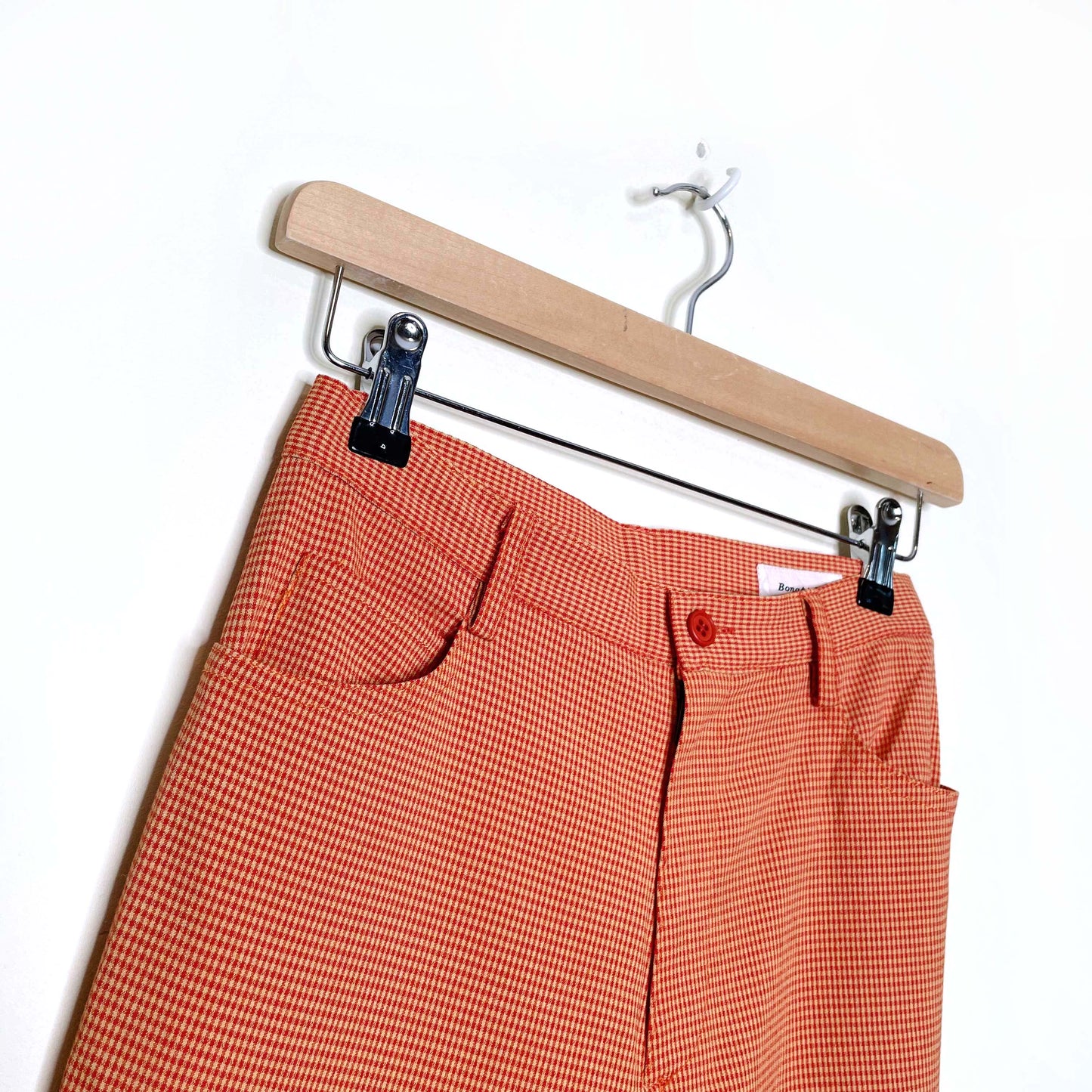 vintage 70s bonappétite orange gingham plaid flare pants - size 1