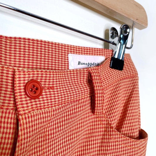 vintage 70s bonappétite orange gingham plaid flare pants - size 1