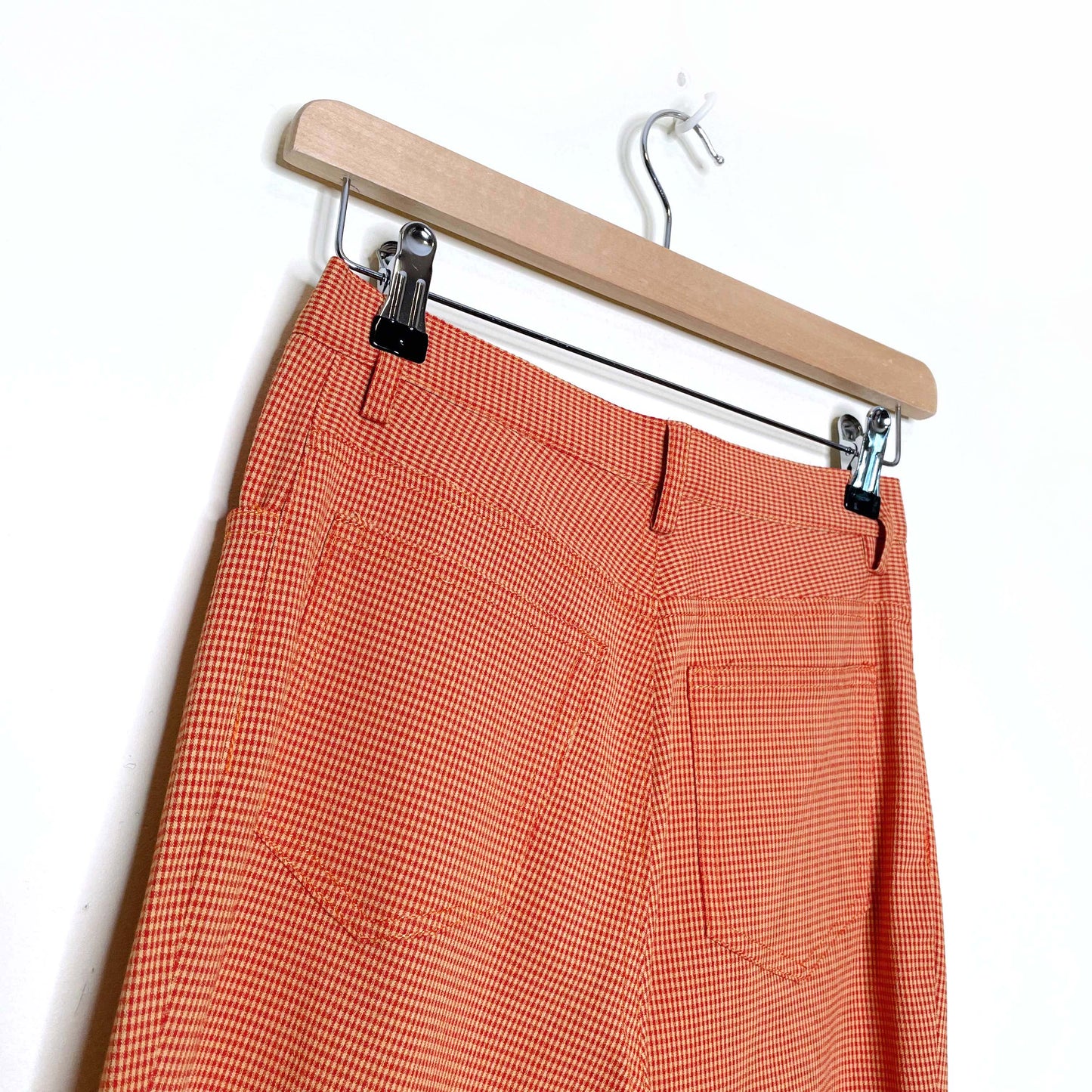 vintage 70s bonappétite orange gingham plaid flare pants - size 1