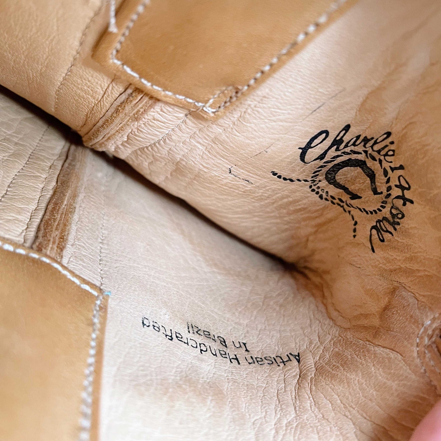 charlie 1 horse leather heeled rancher cowboy boots - size 8.5