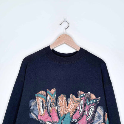 vintage western cowboy boots crewneck sweatshirt - size med/large