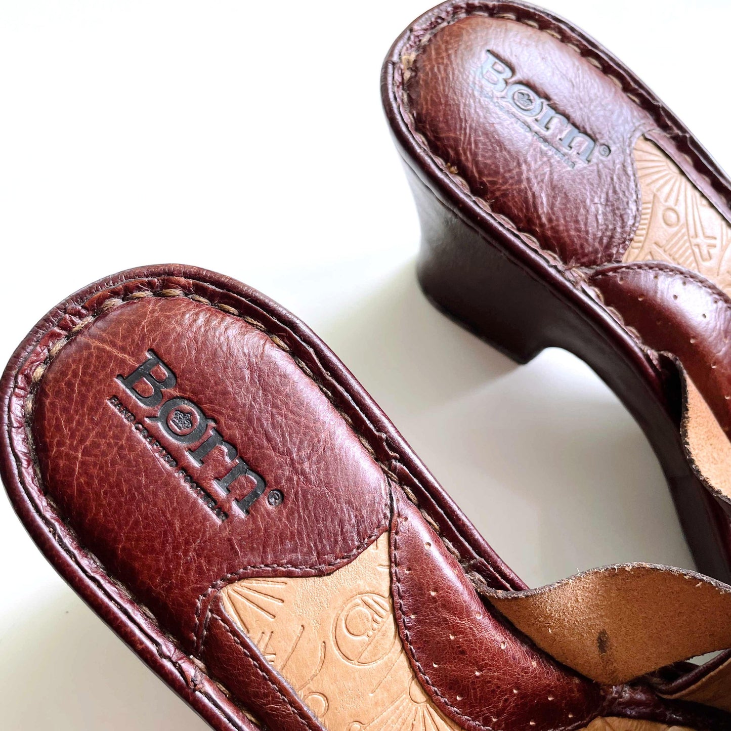 born open toe leather slip on clog sandals - size 7