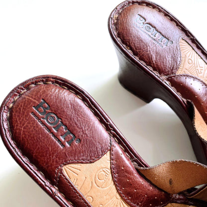 born open toe leather slip on clog sandals - size 7