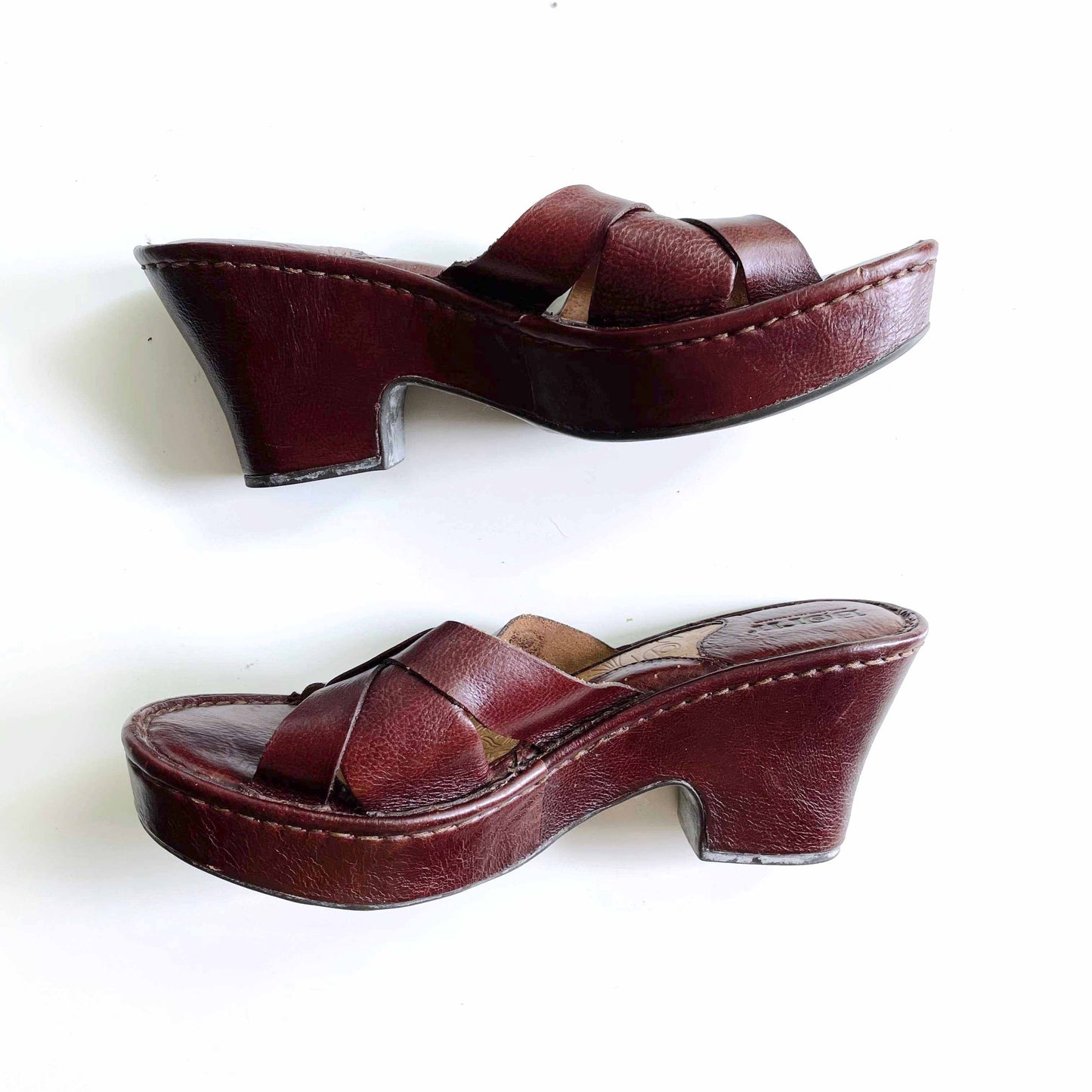 born open toe leather slip on clog sandals - size 7