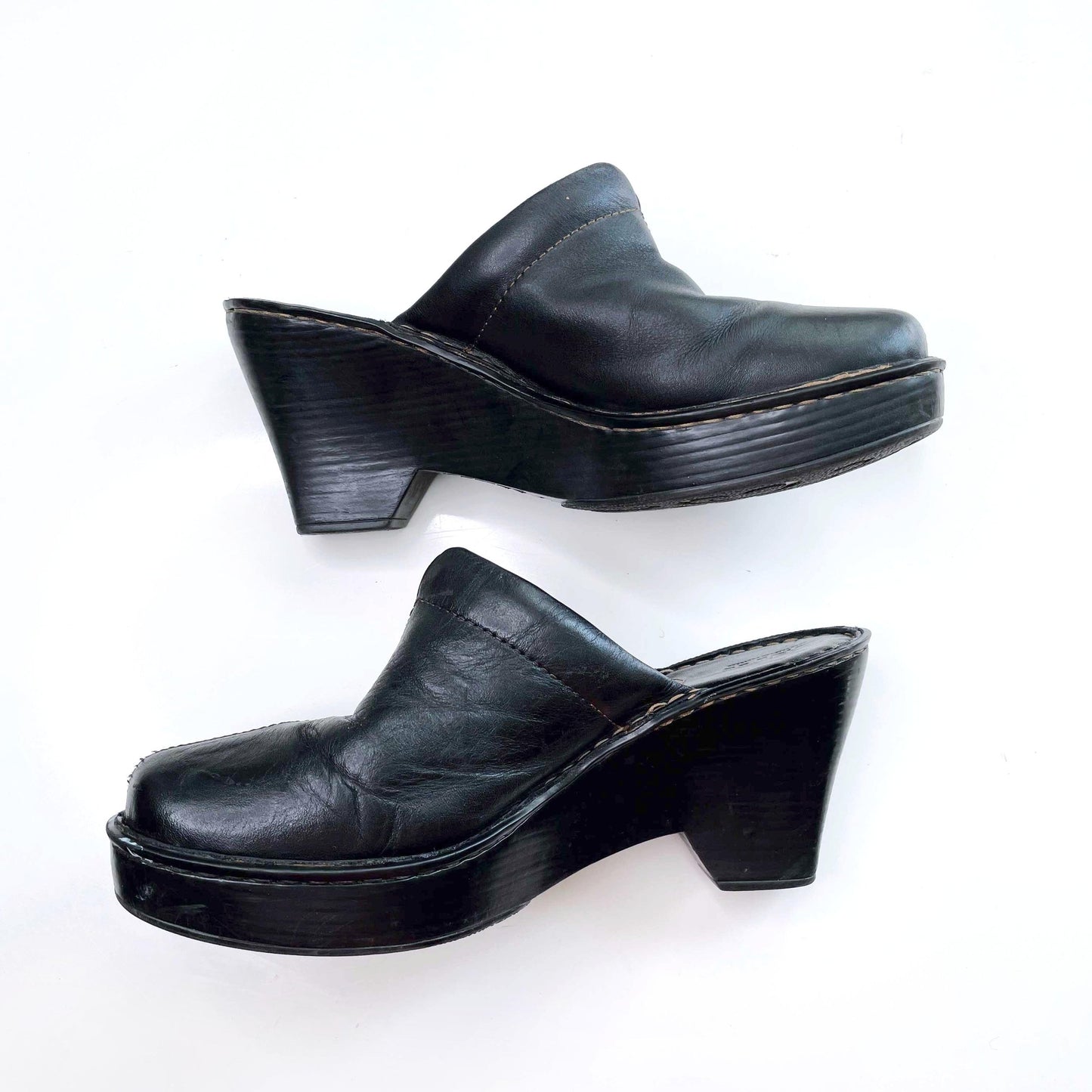 born black leather slip on clogs - size 9