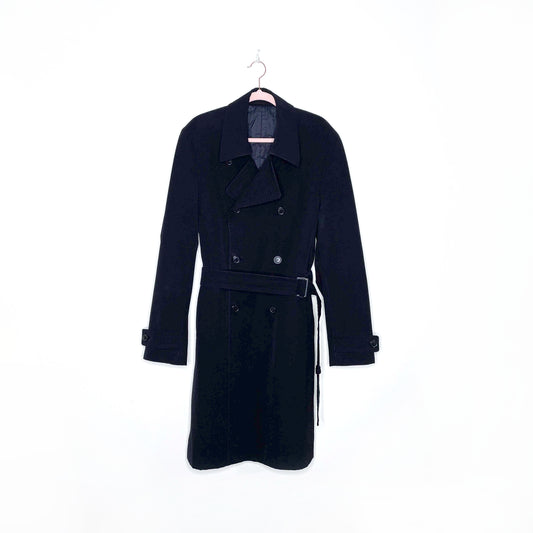 boss by hugo boss black wool-blend trench coat with quilted liner - size 46