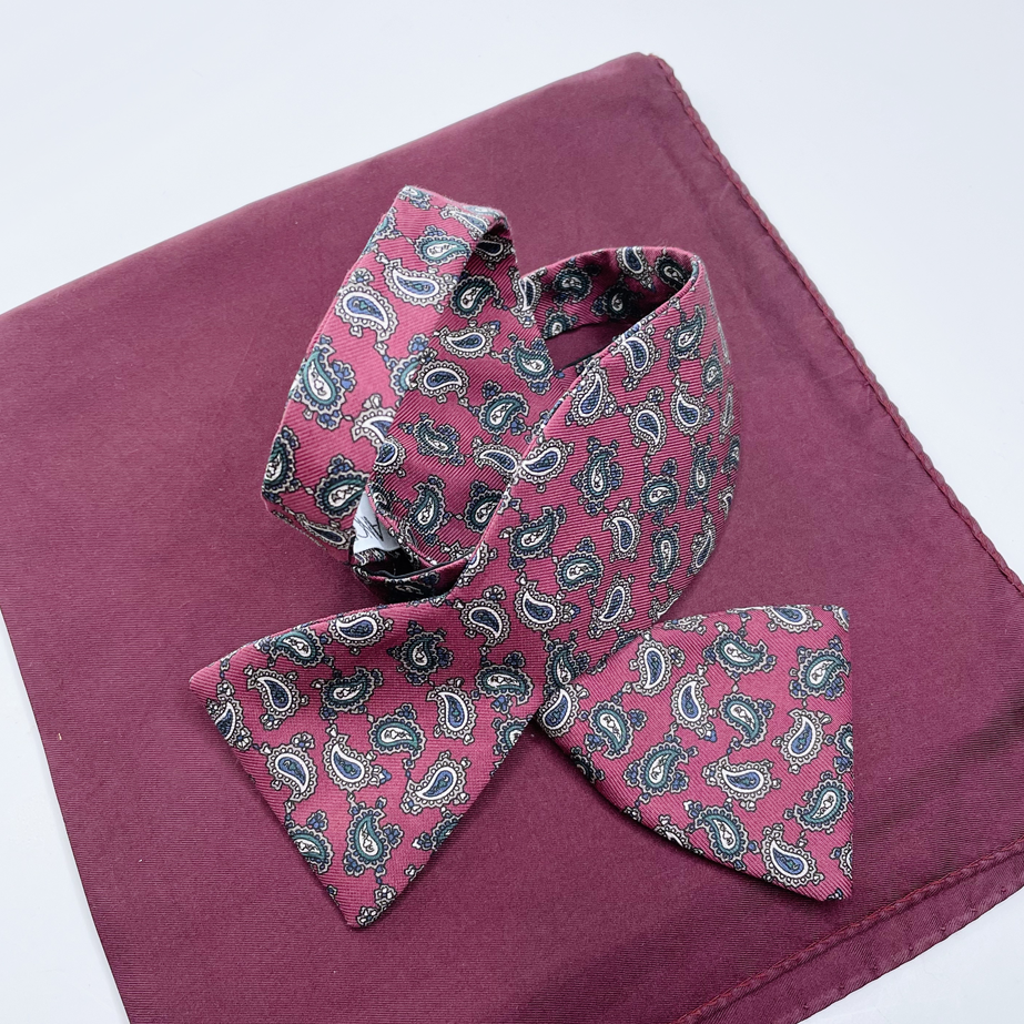 vintage bancroft maroon silk paisley adjustable bow tie
