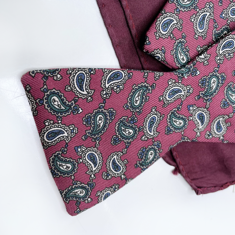 vintage bancroft maroon silk paisley adjustable bow tie