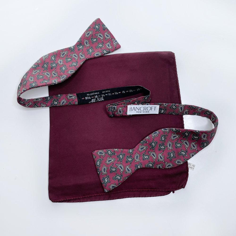 vintage bancroft maroon silk paisley adjustable bow tie
