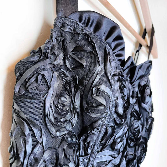 nwot papillon blanc black rosette satin mesh corset - size medium