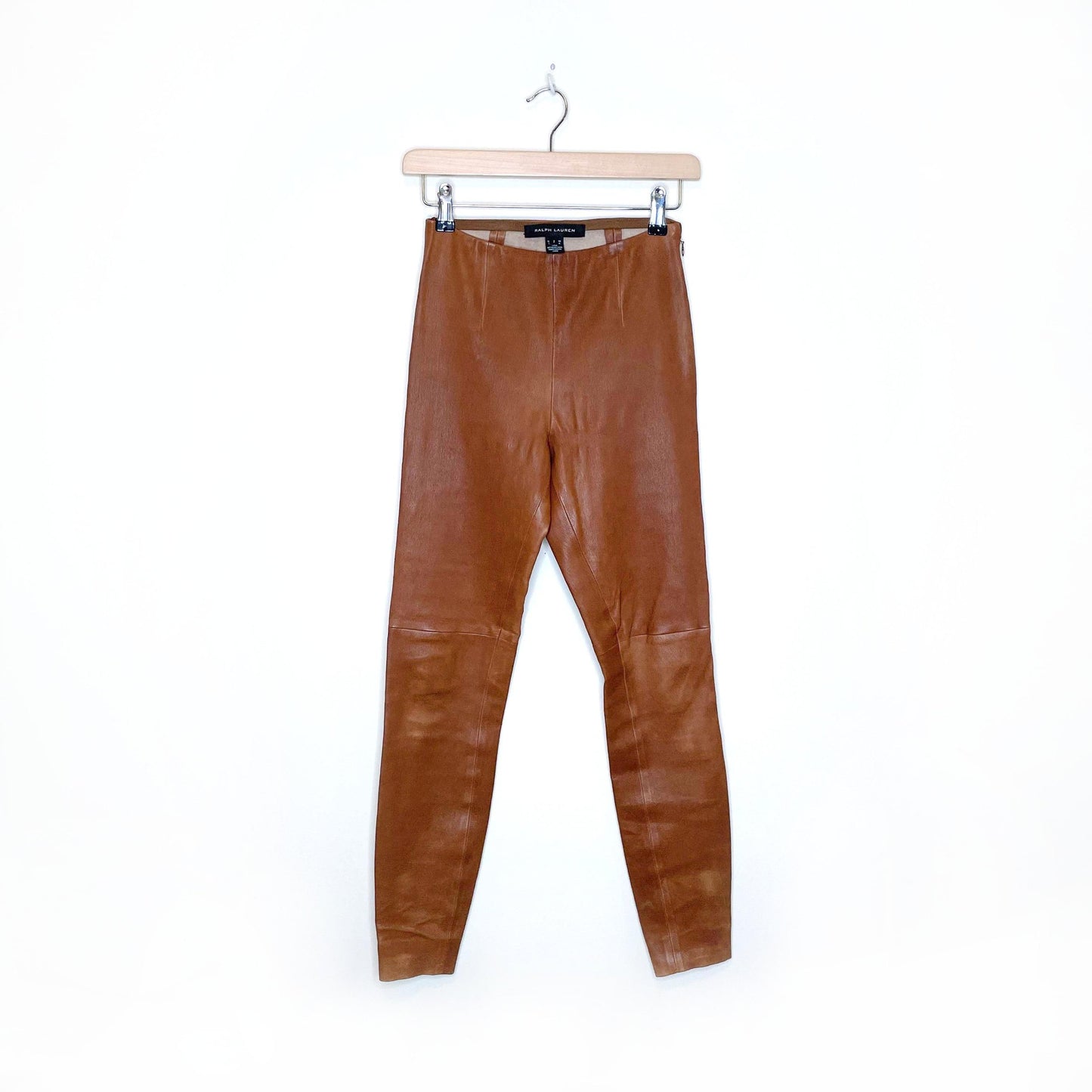 ralph lauren black label brown leather stretch pants - size 2