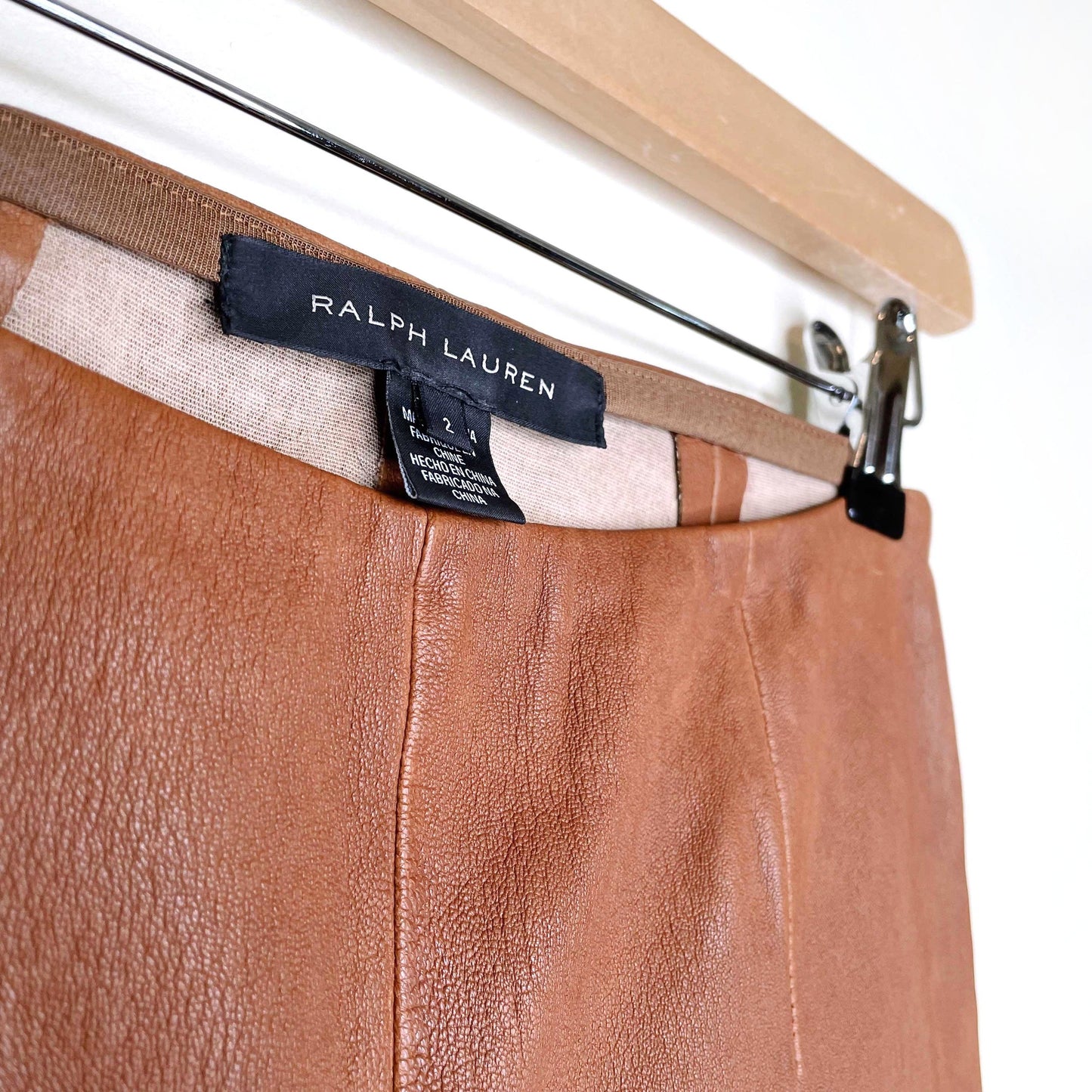 ralph lauren black label brown leather stretch pants - size 2