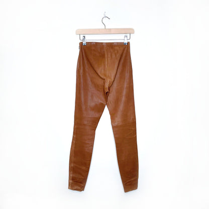ralph lauren black label brown leather stretch pants - size 2