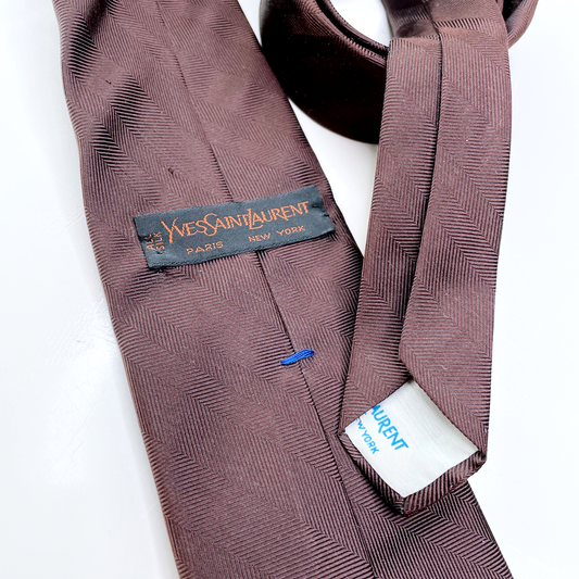 vintage ysl brown silk tie