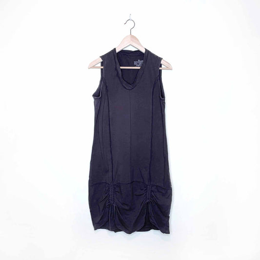 neon buddha grey v-neck dress with ruched hem - size small