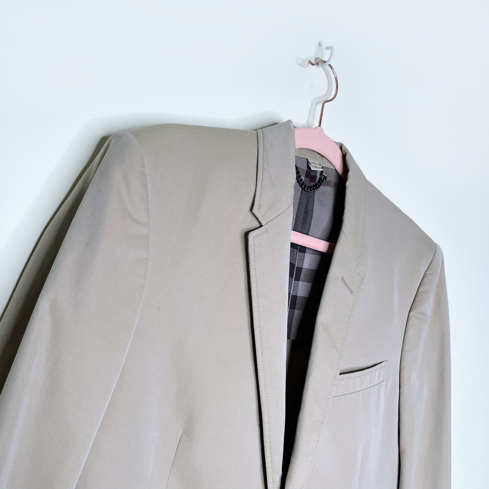 burberry tan matson sport coat blazer with nova check lining - size 48