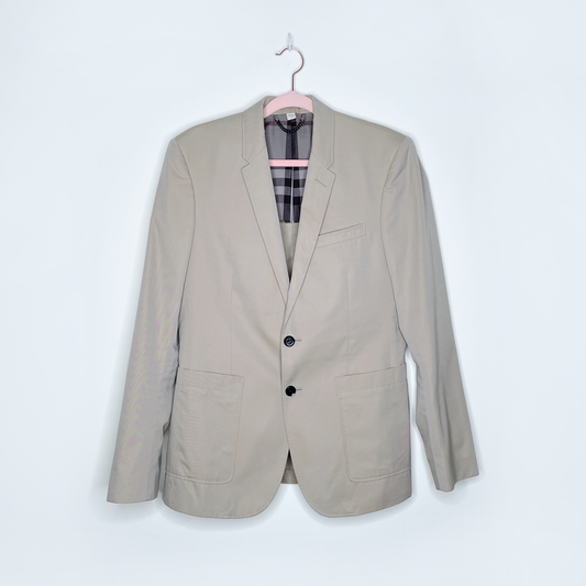 burberry tan matson sport coat blazer with nova check lining - size 48