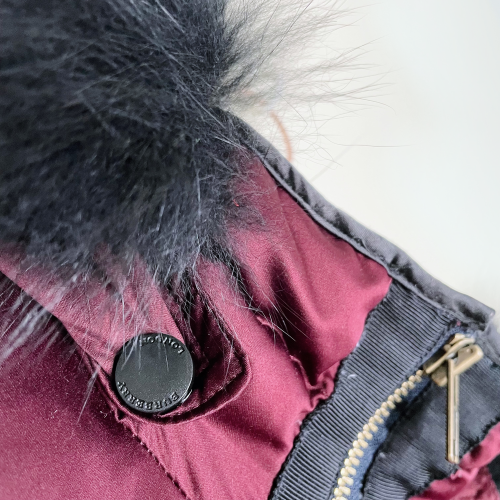 burberry long puffer jacket with fox fur hood - size medium