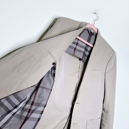 burberry tan matson sport coat blazer with nova check lining - size 48