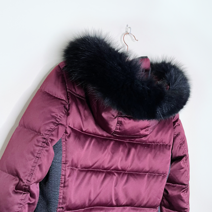 burberry long puffer jacket with fox fur hood - size medium