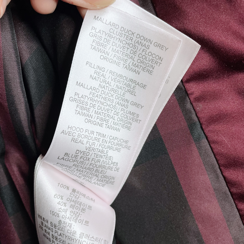 burberry long puffer jacket with fox fur hood - size medium