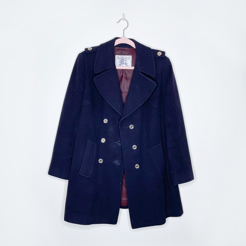 vintage burberrys wool navy pea coat - size medium