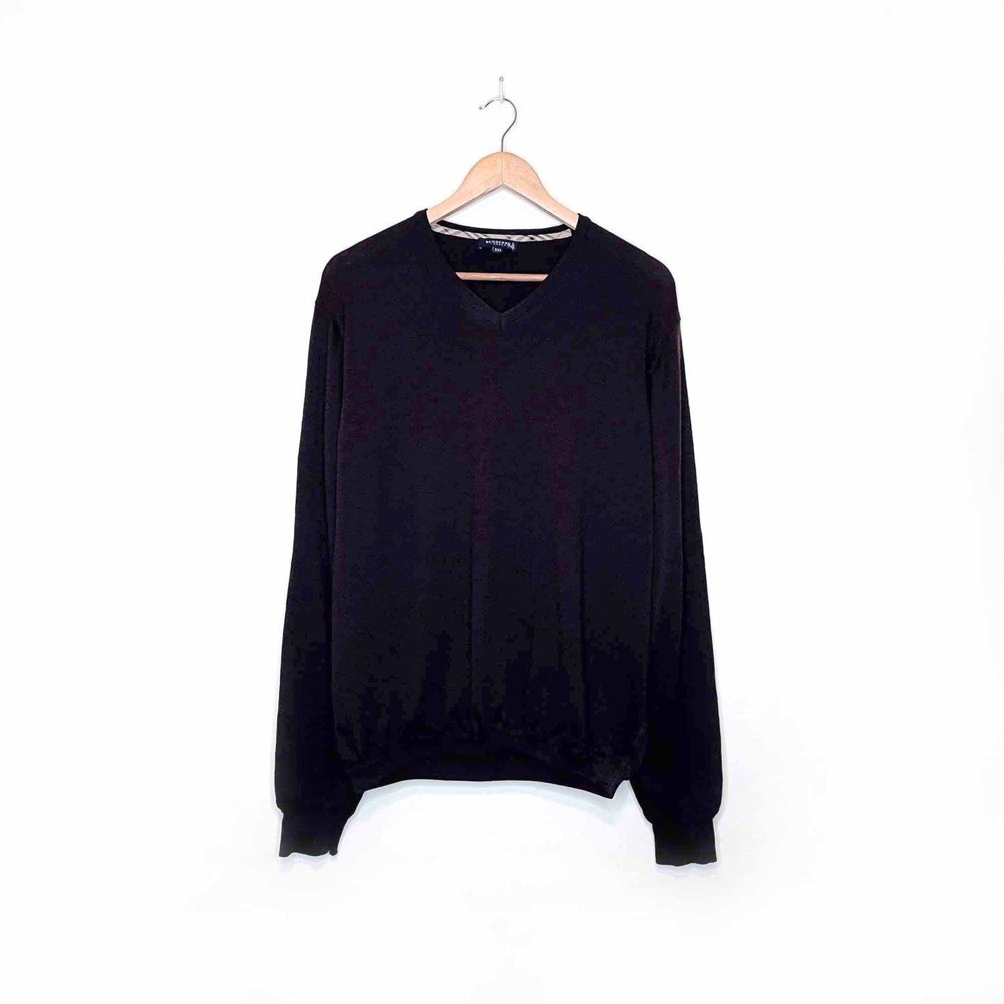 burberry men's merino wool embroidered logo v-neck sweater - size xl