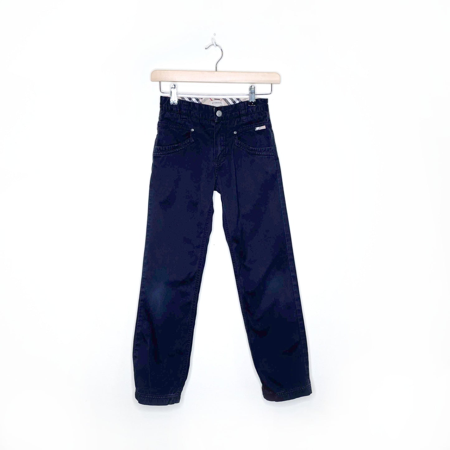 burberry kids black cotton chino's with nova check - size 10Y
