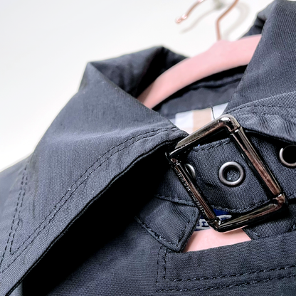 burberry blue label black trench coat with check lining - size 36