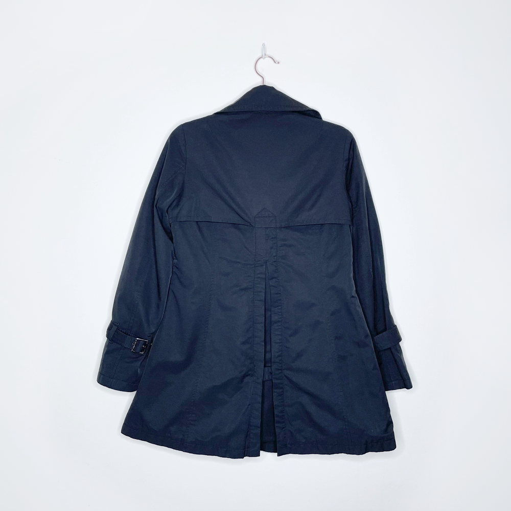 burberry blue label black trench coat with check lining - size 36