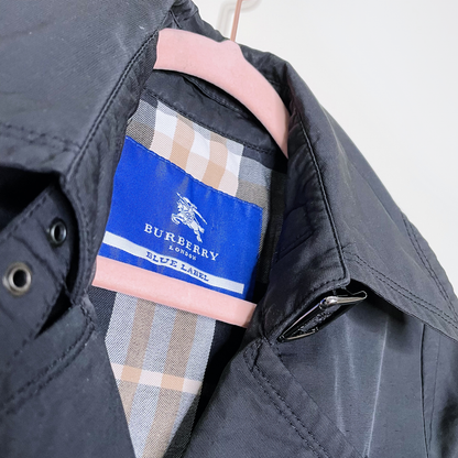 burberry blue label black trench coat with check lining - size 36