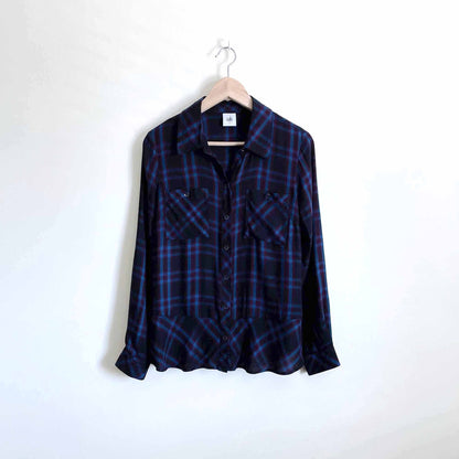 Cabi moody plaid peplum button down shirt - size Small