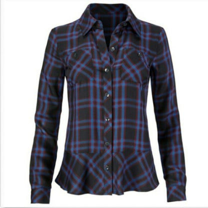 Cabi moody plaid peplum button down shirt - size Small