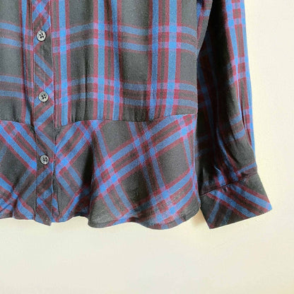 Cabi moody plaid peplum button down shirt - size Small