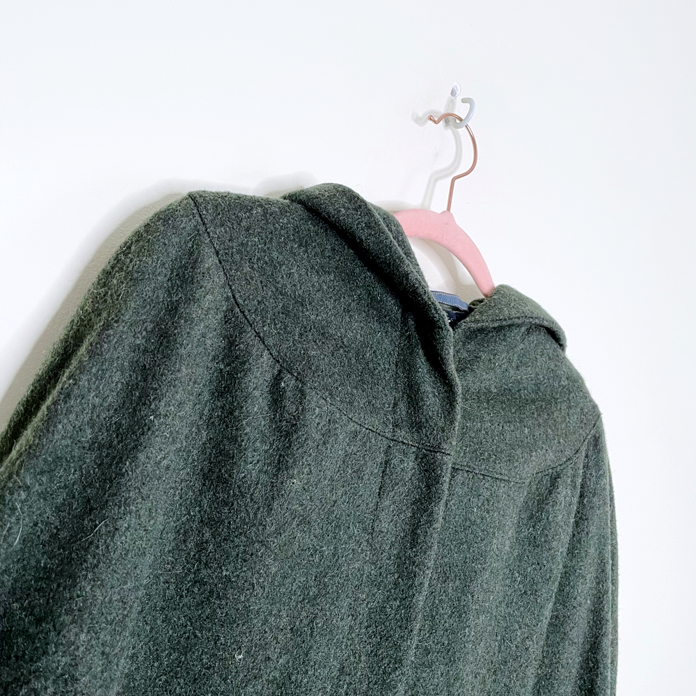 handmade green wool hooded long cape - OS