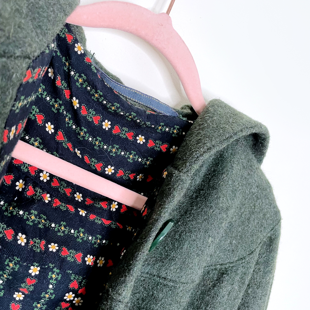 handmade green wool hooded long cape - OS