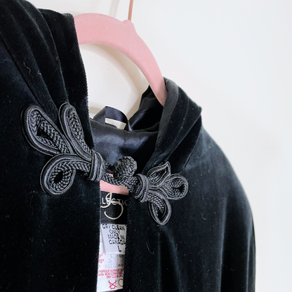 vintage collections black velvet hooded cape with qipao button - size large