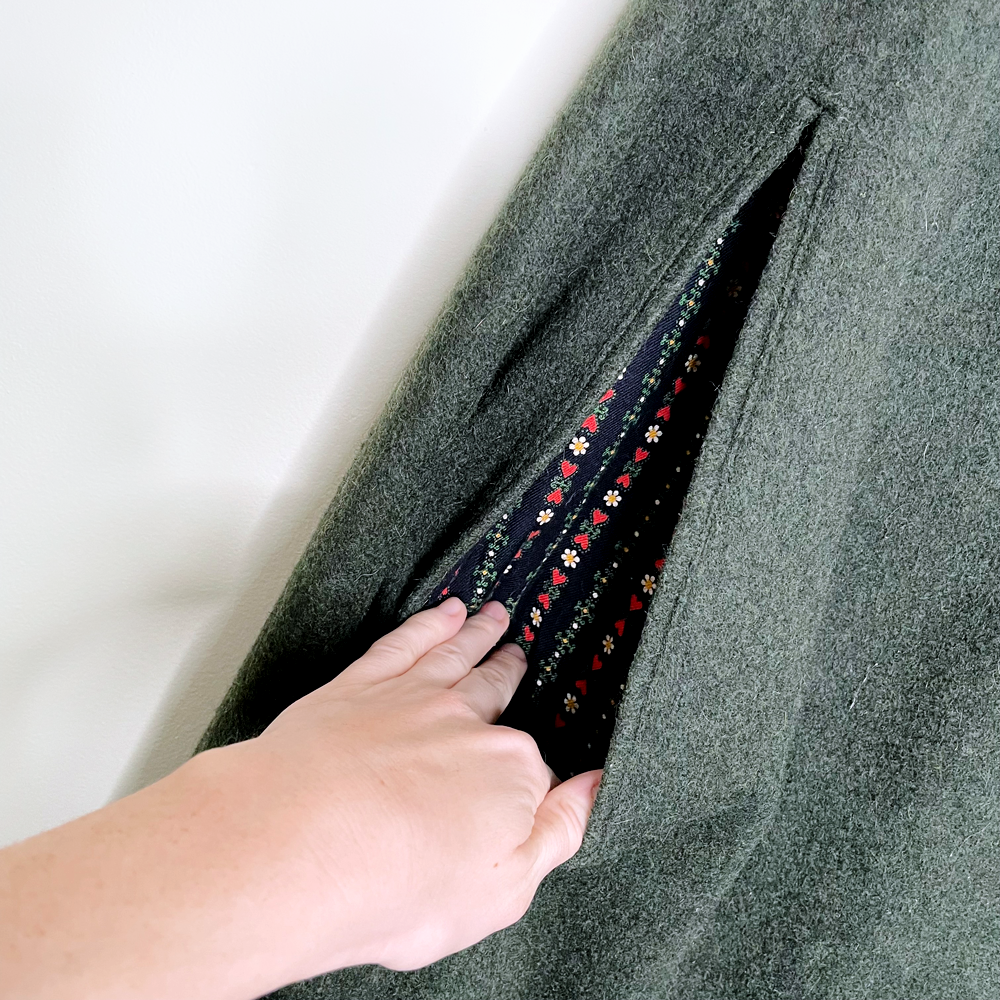 handmade green wool hooded long cape - OS