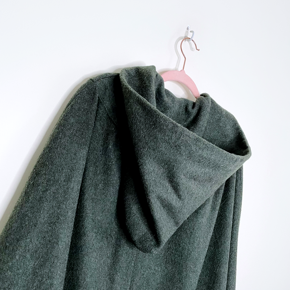 handmade green wool hooded long cape - OS