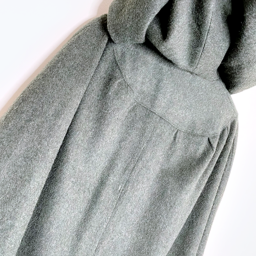 handmade green wool hooded long cape - OS