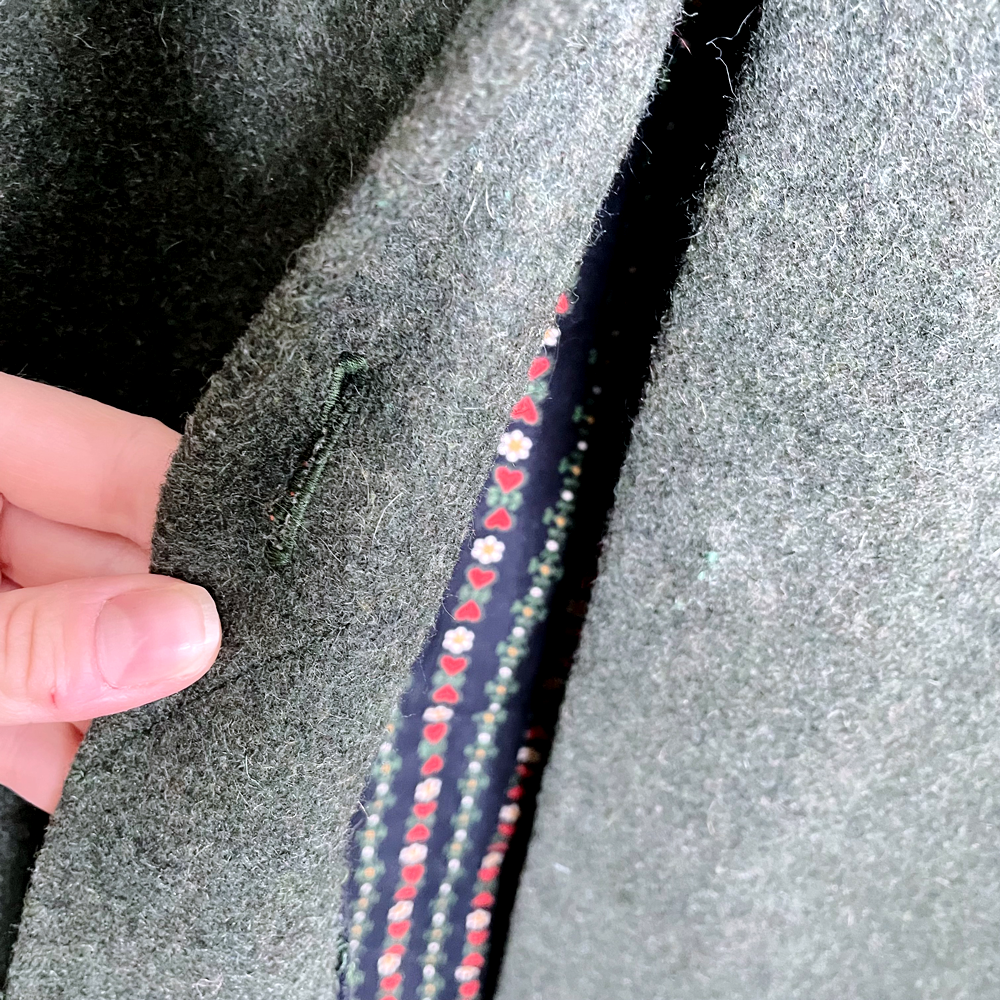handmade green wool hooded long cape - OS
