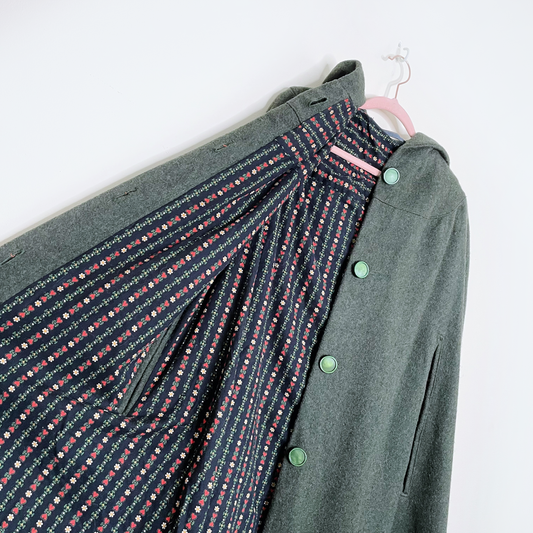 handmade green wool hooded long cape - OS