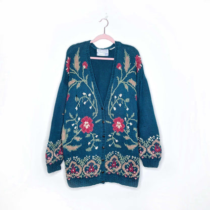 portraits by northern isles II handknit floral cardigan - size large