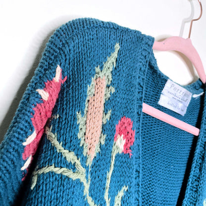 portraits by northern isles II handknit floral cardigan - size large