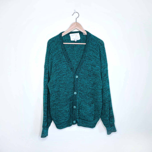 Astra emerald green heather vintage grandpa cardigan - size Large