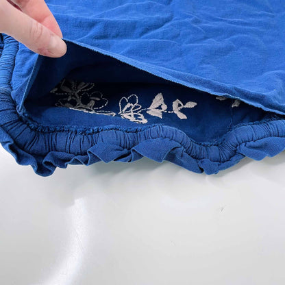 vintage folk floral embroidered blue pillow case ruffle edge