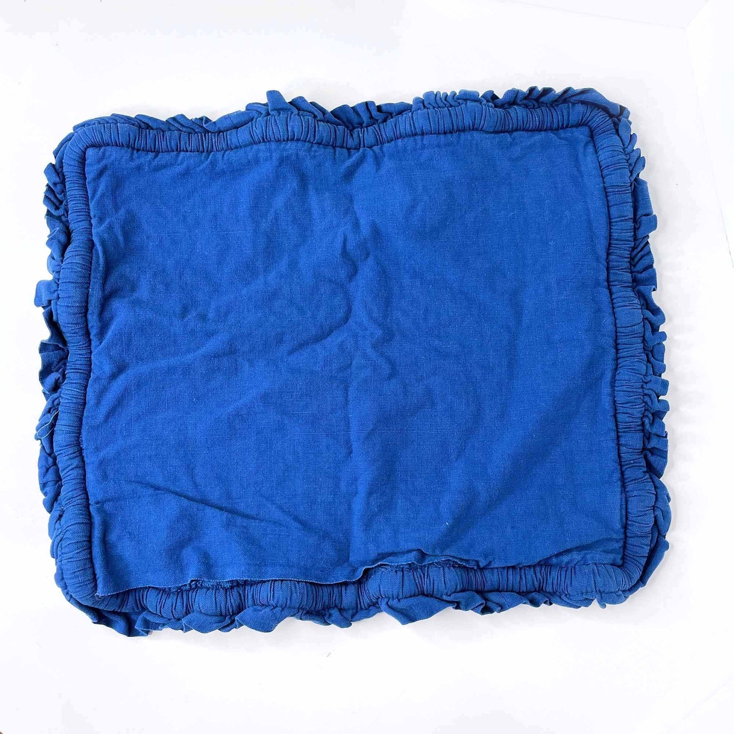 vintage folk floral embroidered blue pillow case ruffle edge