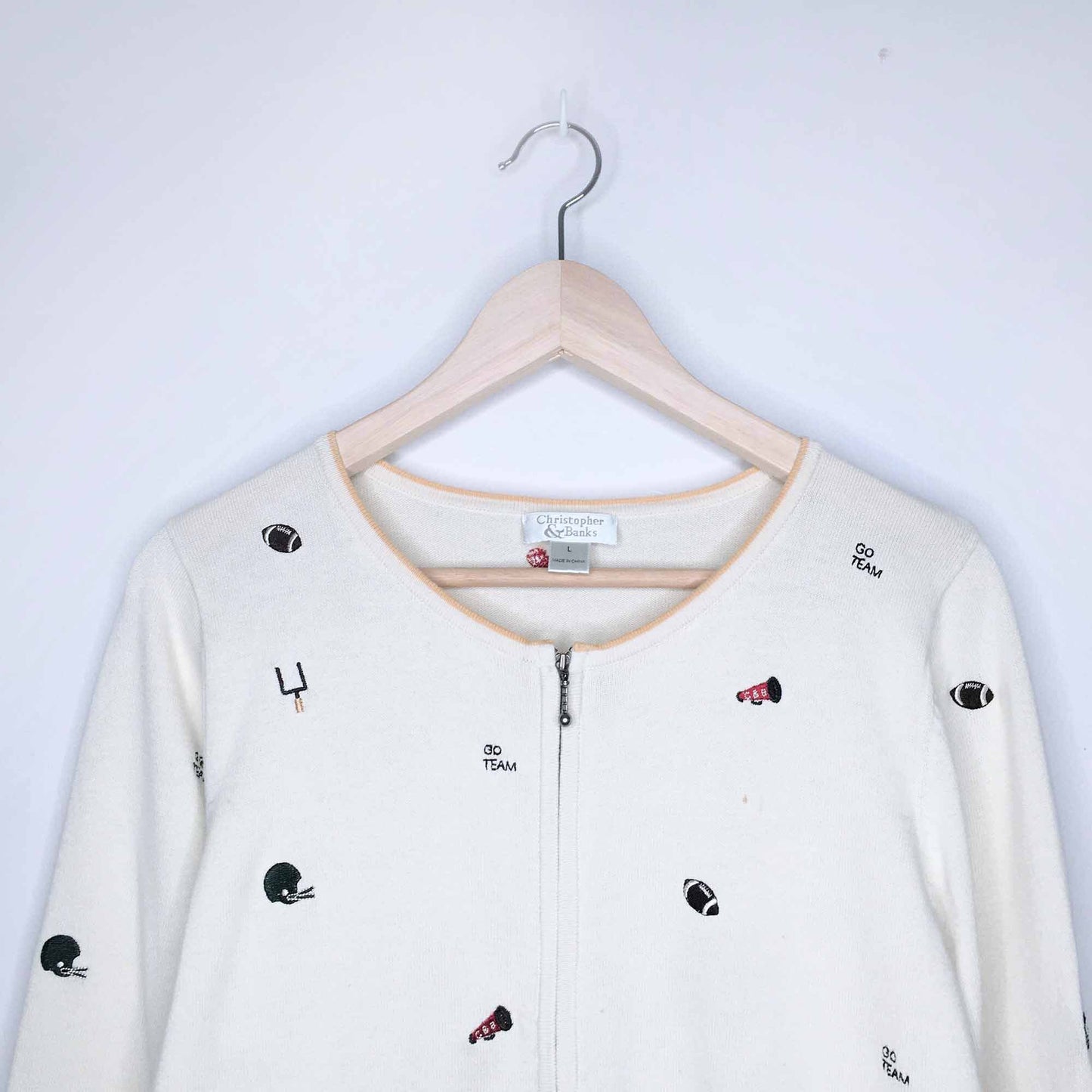christopher & banks football cardigan - size large