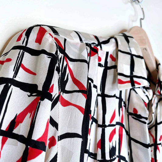 vintage christian dior ruched graphic print silk blouse - size 4